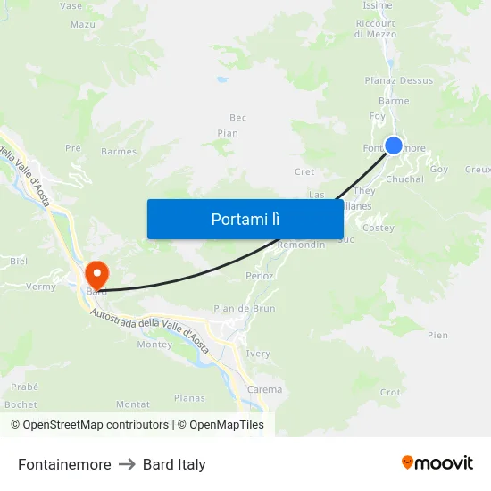 Fontainemore to Bard Italy map