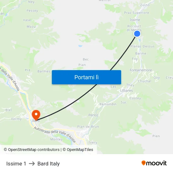 Issime 1 to Bard Italy map