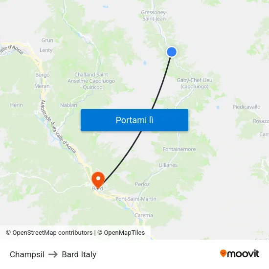 Ondre Tschossil to Bard Italy map