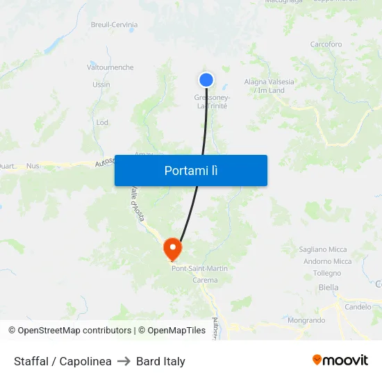 Staffal to Bard Italy map
