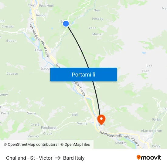 Challand - St - Victor to Bard Italy map