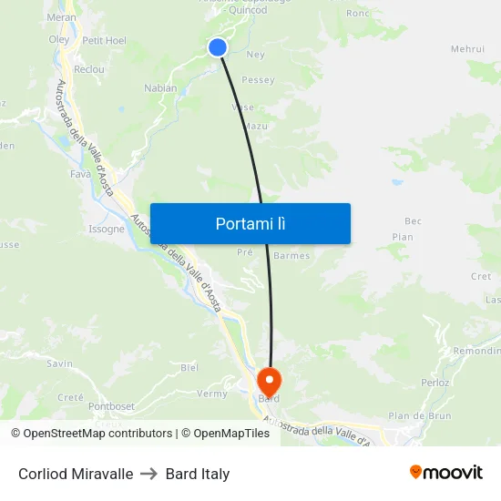 Corliod Miravalle to Bard Italy map