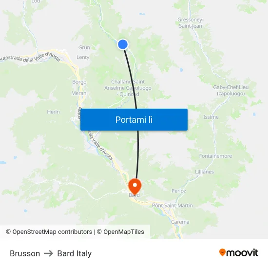 Brusson to Bard Italy map