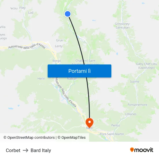 Corbet to Bard Italy map