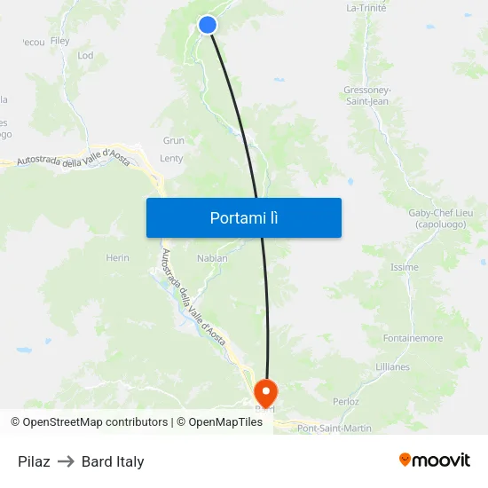 Pilaz to Bard Italy map