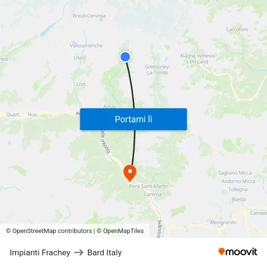 Impianti Frachey to Bard Italy map