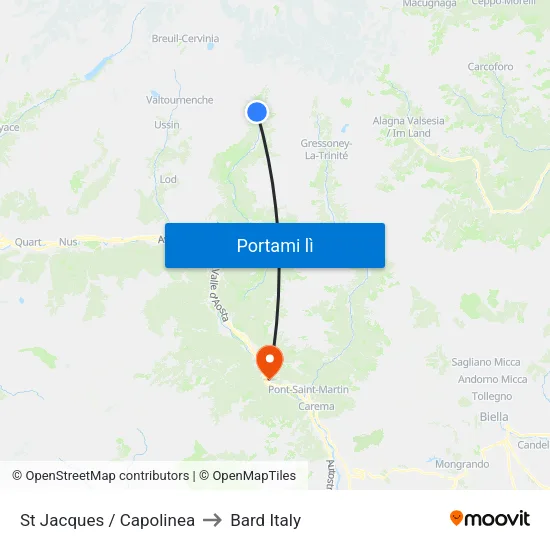 St Jacques to Bard Italy map