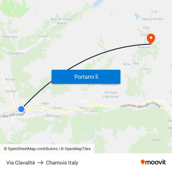 Via Clavalitè to Chamois Italy map