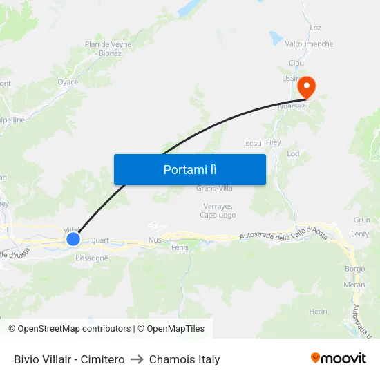 Bivio Villair - Cimitero to Chamois Italy map