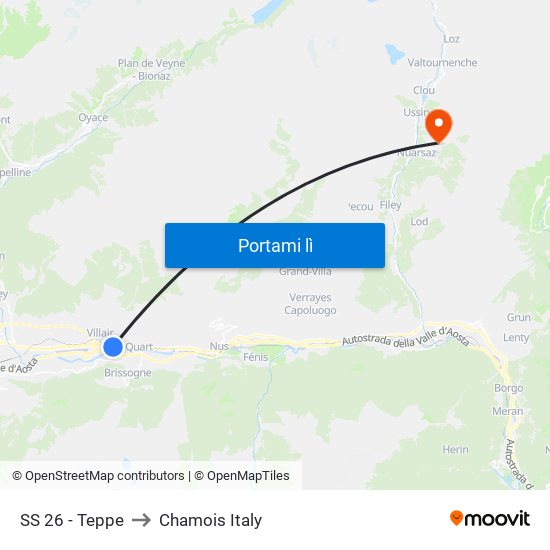 SS 26 - Teppe to Chamois Italy map