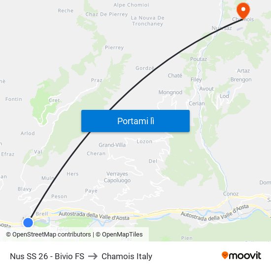 Nus SS 26 - Bivio FS to Chamois Italy map