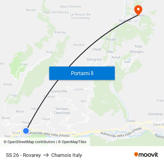 SS 26 - Rovarey to Chamois Italy map