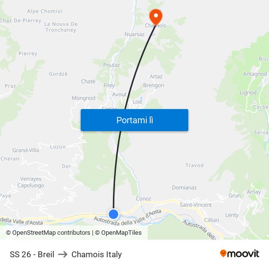 SS 26 - Breil to Chamois Italy map
