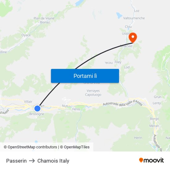 Passerin to Chamois Italy map