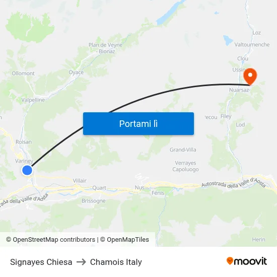 Signayes Chiesa to Chamois Italy map