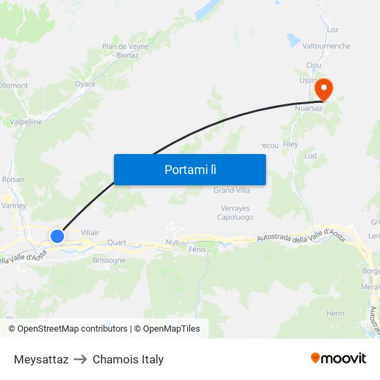 Meysattaz to Chamois Italy map
