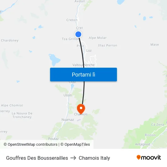Gouffres Des Bousserailles to Chamois Italy map