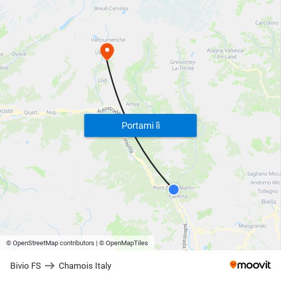 Bivio FS to Chamois Italy map