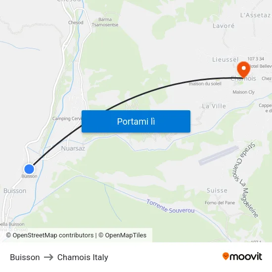 Buisson to Chamois Italy map