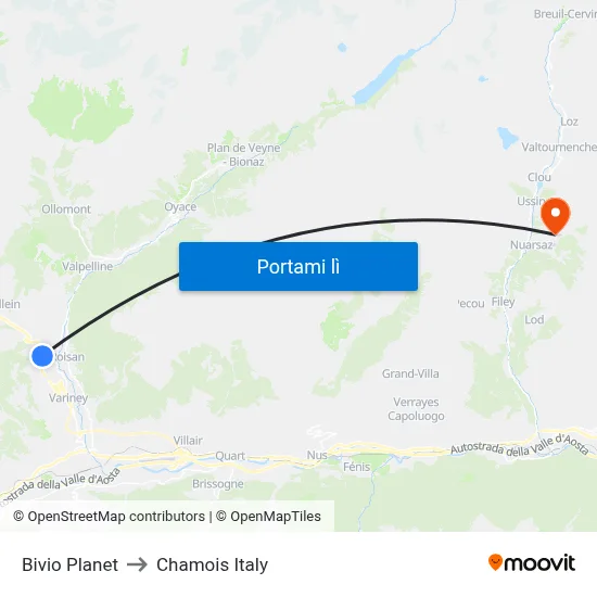 Bivio Planet to Chamois Italy map