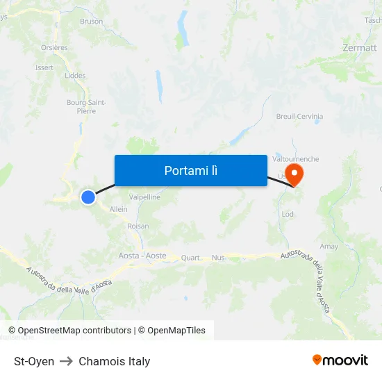 St-Oyen to Chamois Italy map