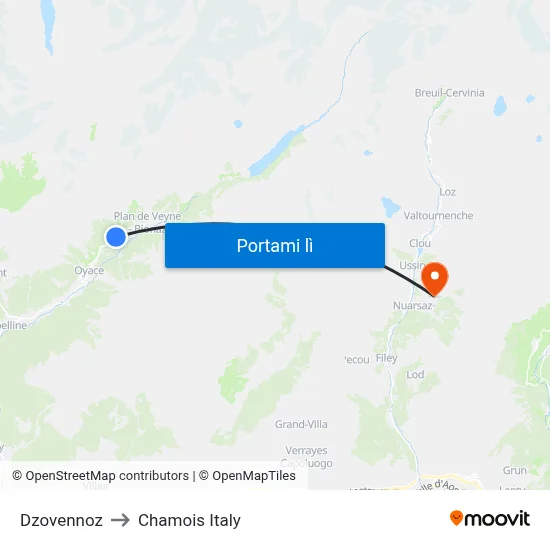 Dzovennoz to Chamois Italy map