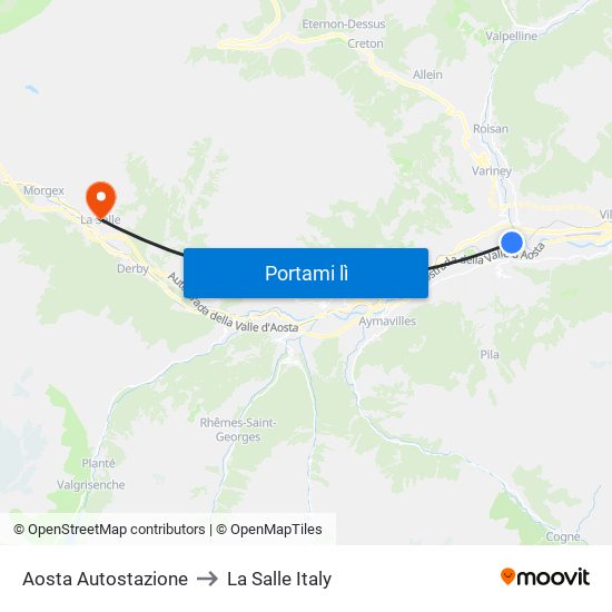 Aosta Autostazione to La Salle Italy map