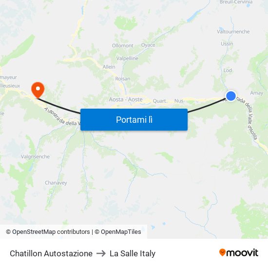 Chatillon Autostazione to La Salle Italy map