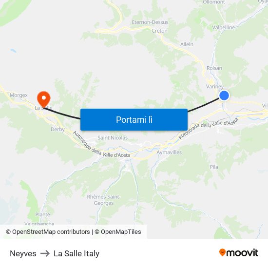 Neyves to La Salle Italy map