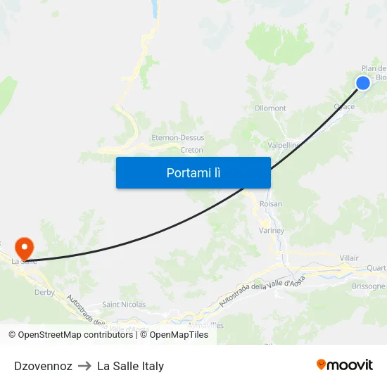 Dzovennoz to La Salle Italy map