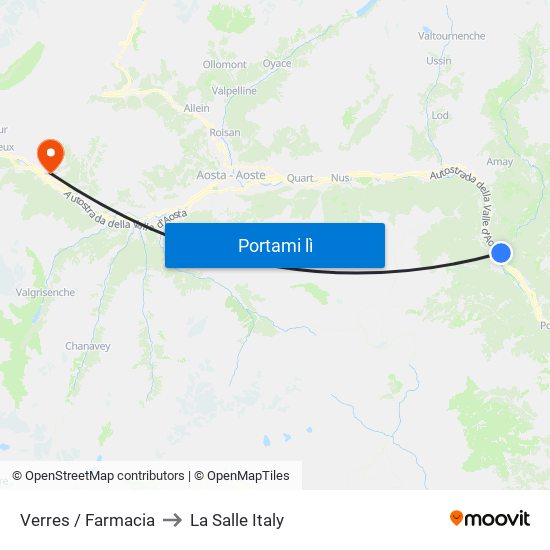 Verres / Farmacia to La Salle Italy map