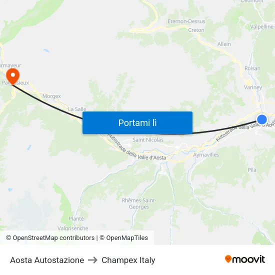 Aosta Autostazione to Champex Italy map