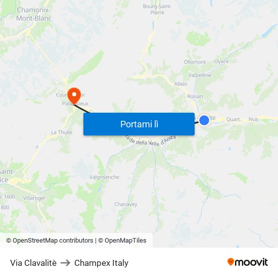 Via Clavalitè to Champex Italy map