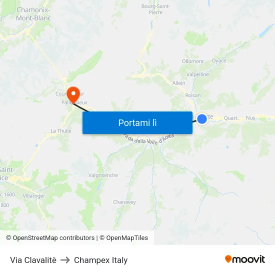Via Clavalitè to Champex Italy map