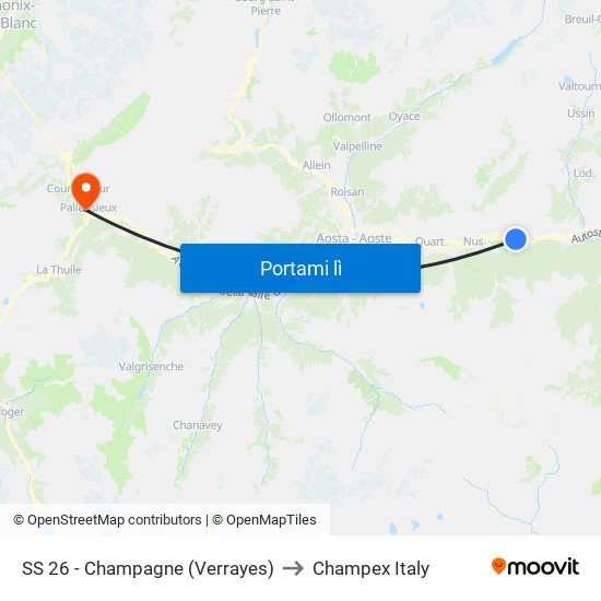 SS 26 - Champagne (Verrayes) to Champex Italy map