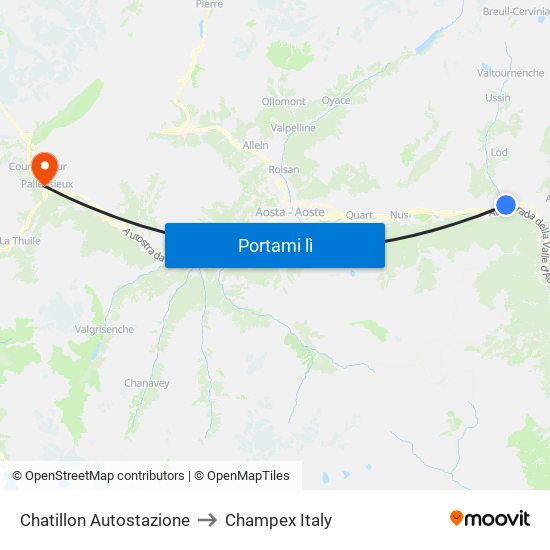 Chatillon Autostazione to Champex Italy map