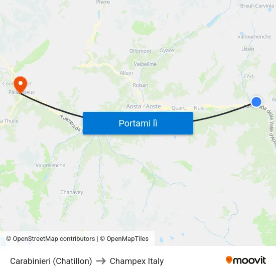 Carabinieri (Chatillon) to Champex Italy map