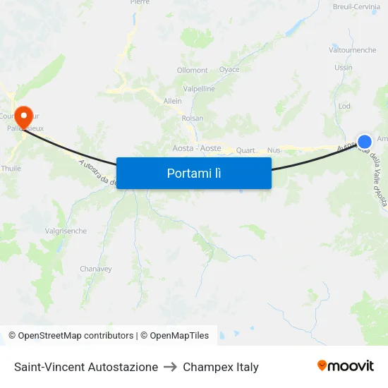 Saint-Vincent Autostazione to Champex Italy map
