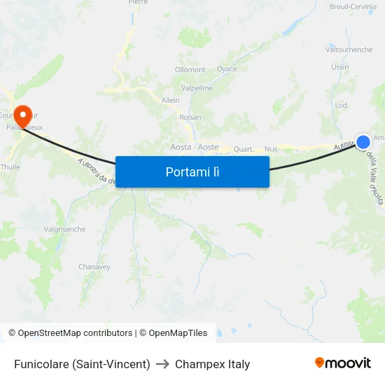 Funicolare (Saint-Vincent) to Champex Italy map