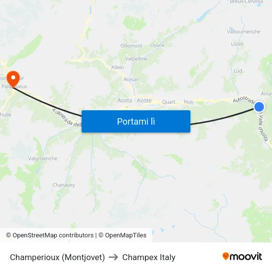 Champerioux (Montjovet) to Champex Italy map