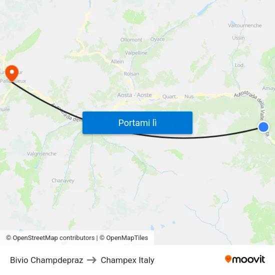 Bivio Champdepraz to Champex Italy map