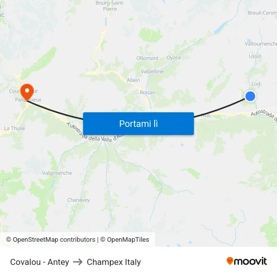 Covalou - Antey to Champex Italy map