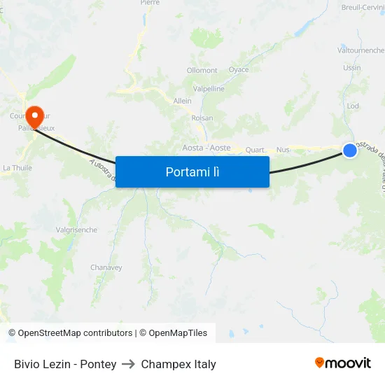 Bivio Lezin - Pontey to Champex Italy map