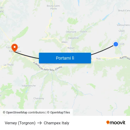 Verney (Torgnon) to Champex Italy map
