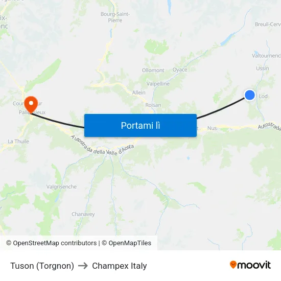 Tuson (Torgnon) to Champex Italy map