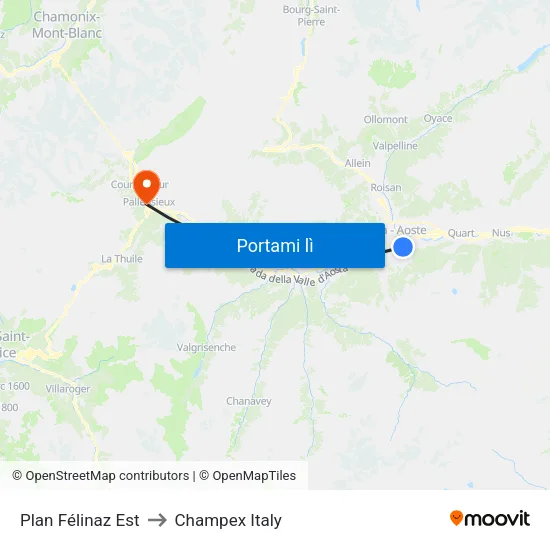 Plan Félinaz Est to Champex Italy map