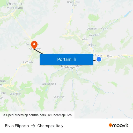 Bivio Eliporto to Champex Italy map