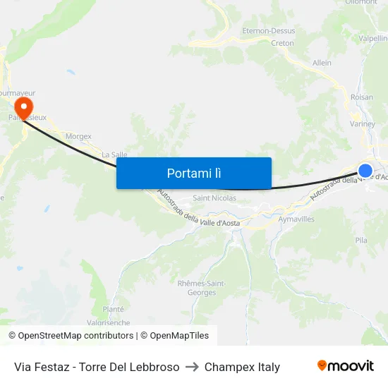 Via Festaz - Torre Del Lebbroso to Champex Italy map