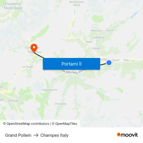 Grand Pollein to Champex Italy map
