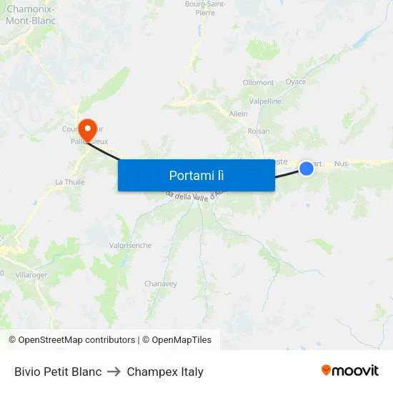 Bivio Petit Blanc to Champex Italy map